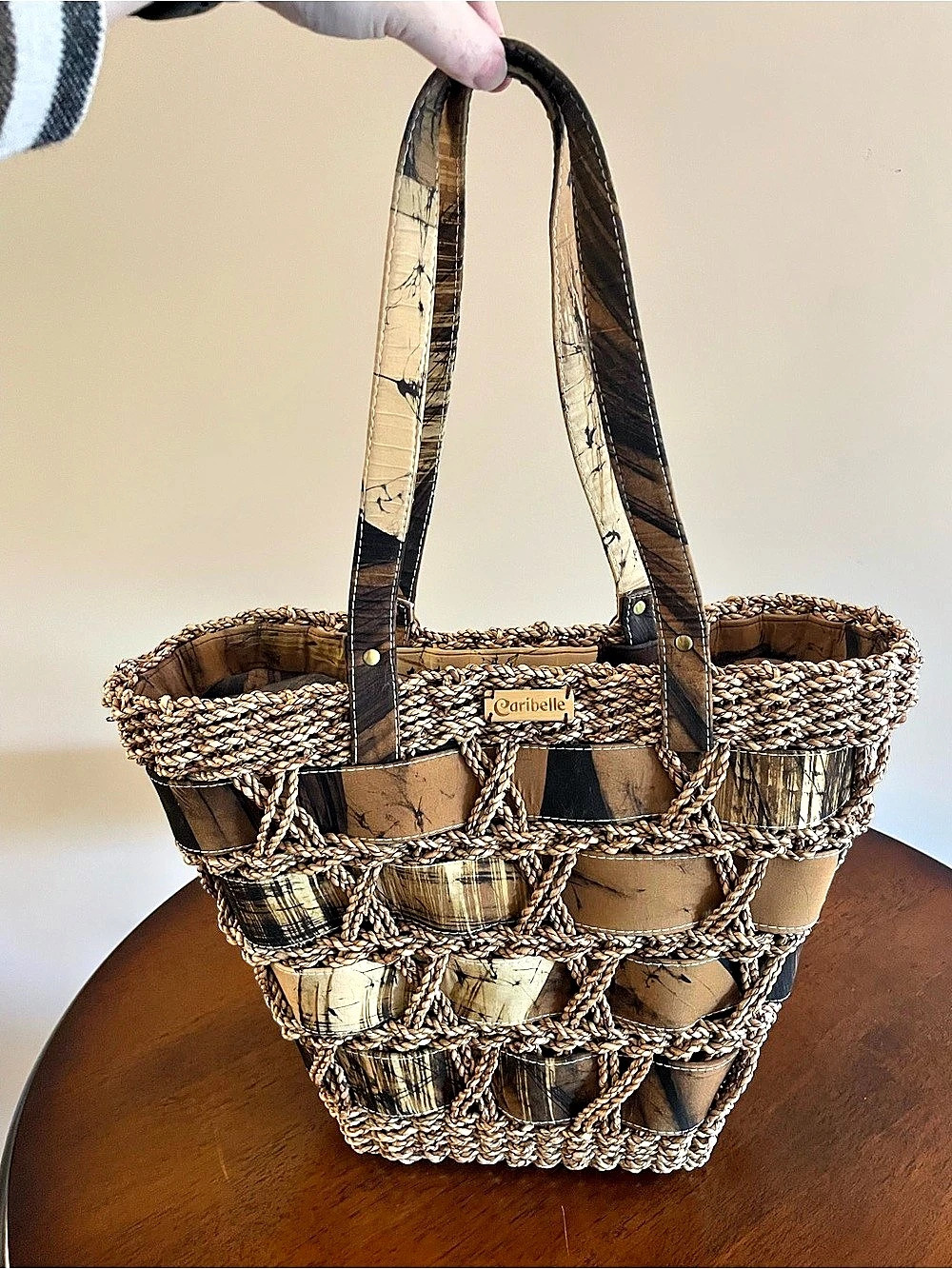 Caribelle Woven Basket Tote in Brown & Black